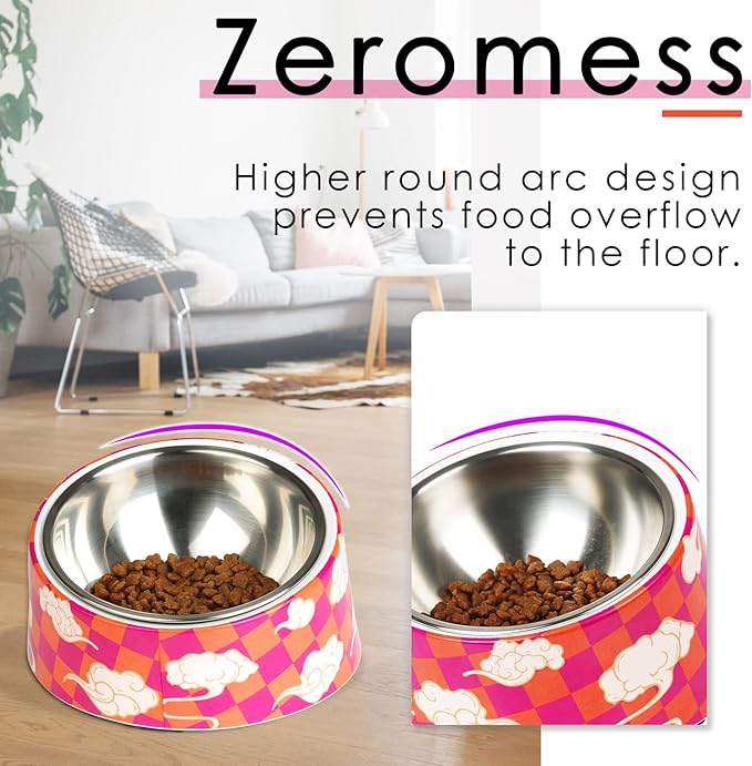 Super Design Mess Free 15° Slanted Bowl for Dogs and Cats, Tilted Angle Bulldog Bowl Pet Feeder, Non-Skid & Non-Spill, Easier to Reach Food