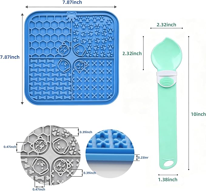 Lick Mat for Dogs & Cats 5 PCS Set 2 Slow Feeder Lick Mats with Suction Cups, Cat Strip Feeder, Scraper & Brush, Dog Lick Mat for Anxiety Relief & Peanut Butter Pad for Grooming & Boredom