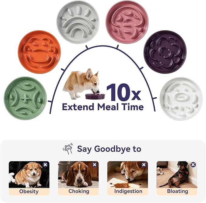 Ceramic Slow Feeder Dog Bowl - Maze Dog Bowl to Slow Down Eating - Feeding Dish for Fast Eaters - Ideal Food Control Dish for Medium to Large Breeds - 8.2 Inch - 1.8 Cups (180g) - Pink
