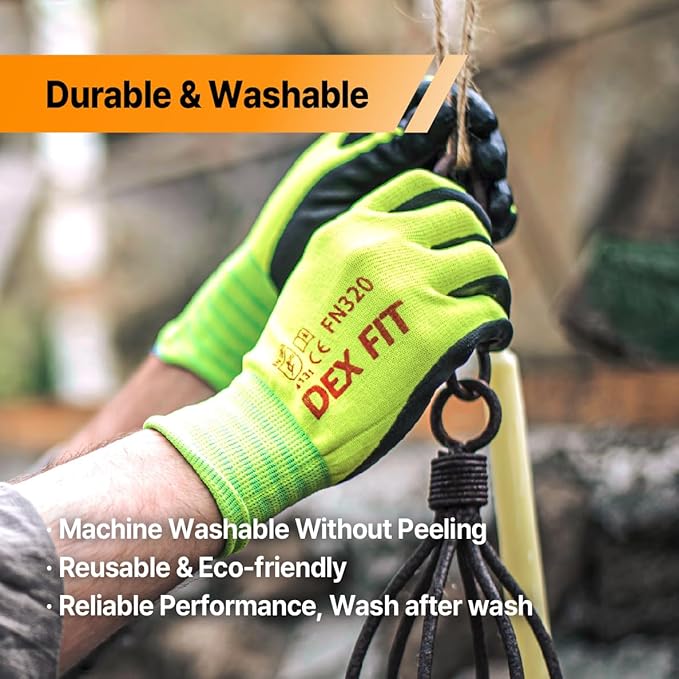 DEX FIT Premium Nylon Nitrile Work Gloves FN320, 3 Pairs, 3D-Comfort Stretchy Fit, Firm Grip, Thin & Lightweight, Durable, Breathable & Cool, Machine Washable; Forest Green 6 (XS)