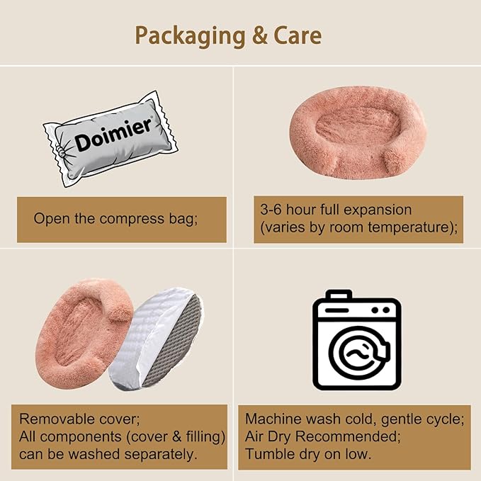 Calming Cute Dog Beds for Medium Dogs, Orthopedic Cushion Anti-Anxiety Donut Cuddler Bed, Soft Fluffy Faux Fur Plush Warming Cozy Removable Cover, Fits up to 35 lbs Pets (Round, Blush 28")