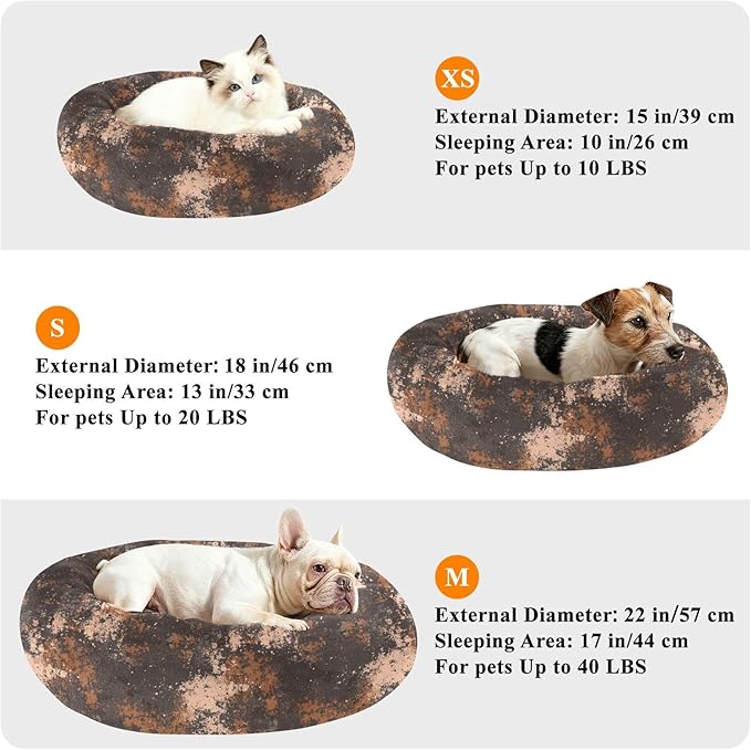 Brown Grey Mottled Pattern Pet Dog Beds Calming Anti Anxiety fluffier Calming Bed for Medium Size Pets Supplies