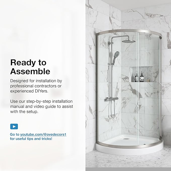 OVE Decors Breeze 36 in. Corner Shower Clear Sliding Door with Base in Satin Nickel Finish