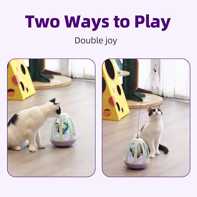 Cat Feather Wand Interactive Toy - Upgraded Pet Supplies Kittens Boredom Self Play Chase Exercise,Kitten Automatic Toys for Bored Indoor Adult Cats with Simulated Chirping Bird in Cage， Rechargeable