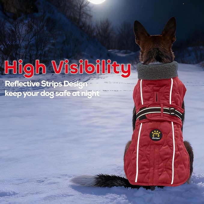 Dog Winter Jacket, Adjustable Water-Resistant Dog Warm Coat with Fleece Lining, Windproof Cold Weather Coats for Winter, Reflective Snow Jacket for Labrador Golden Retriever, NewRed XL