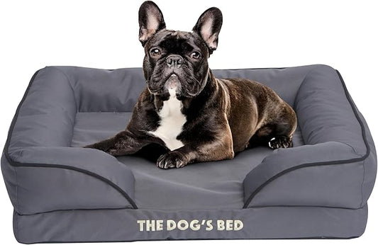 The Dog’s Bed, Orthopedic Standard Foam Waterproof Dog Bed with Standard Support, Medium Grey with Black Trim, Waterproof, Supportive Dog Bed with Replaceable Covers
