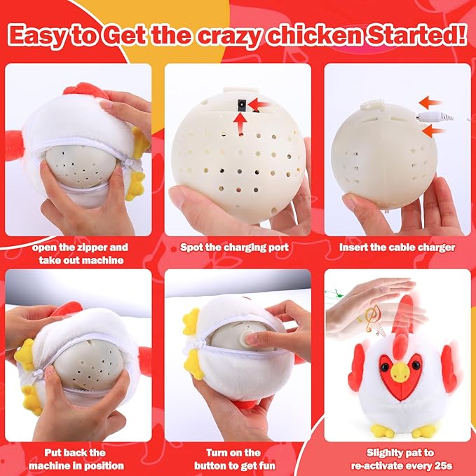 Interactive Dog Toys, Crazy Chicken Dog Toy with Pop Songs and Recording Mode, Rechargeable Active Self Moving Ball for Small/Medium/Large Puppy Dogs to Keep Them Busy, Dog Toys for Boredom Exercise