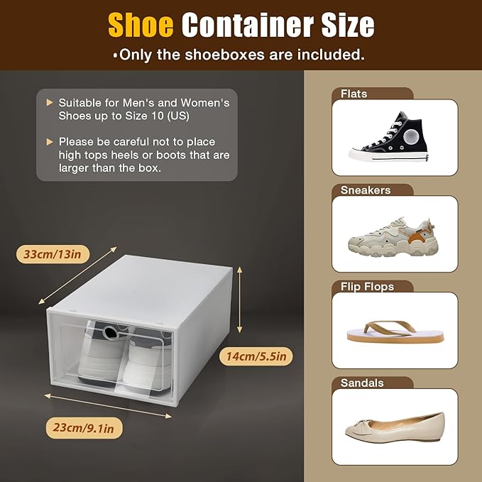 24 Pack Shoe Storage Boxes, Clear Plastic Stackable Shoe Organizer, Foldable Shoe Rack, Angel White | Space-Saving Home & Office Organizatio