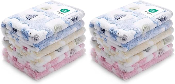 2 Pack 3 Blankets Super Soft Fluffy Premium Cute Elephant Pattern Pet Blanket Flannel Throw for Dog Puppy Cat Blue/Pink/Yellow Small(23x16 inch)