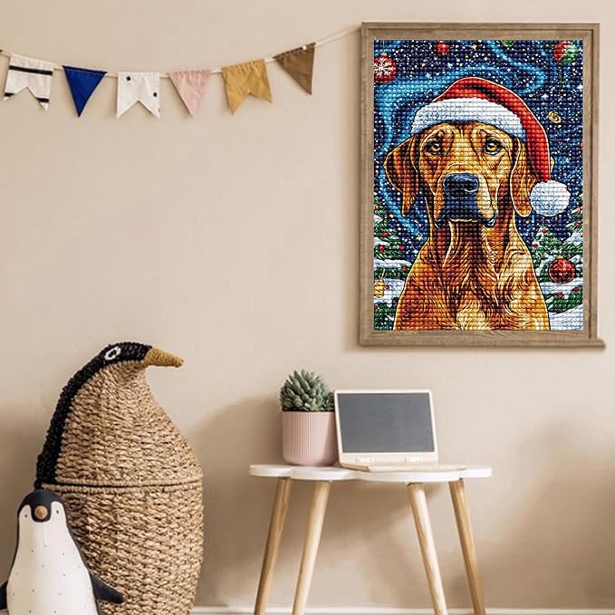 LTCZ Dog Wearing A Hat Diamond Art Kits for Adults, ChristmasDiy 5d Diamond Painting Kits for Beginners, Very Suitable for Home Leisure and Wall Decoration 20 * 24Inch