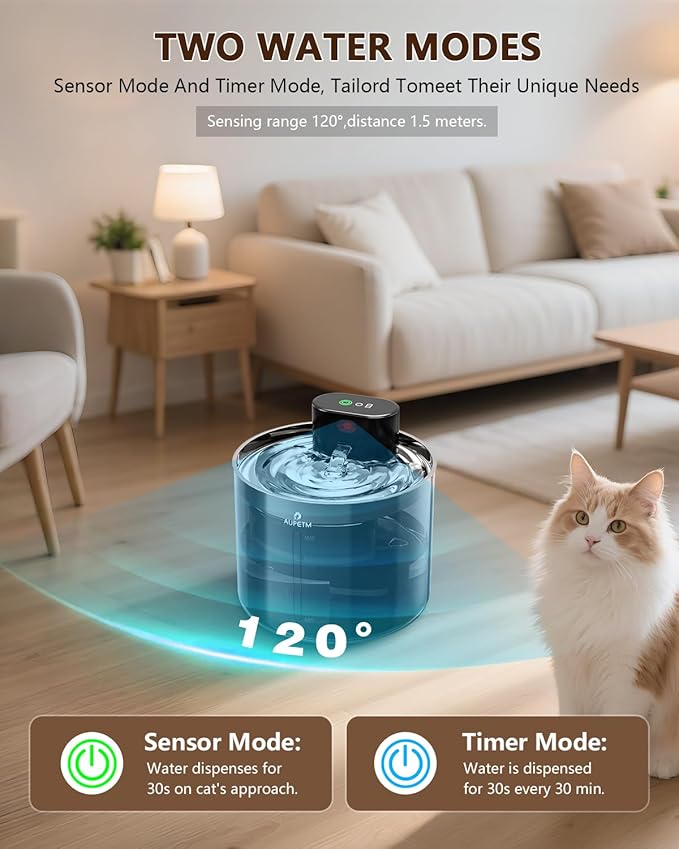 Battery Operated Cat Water Fountain, Wireless Automatic Water Dispenser for Cats & Dogs, 3L/101oz Cordless Pet Water Bowl Fountains with Stainless Steel Tray & Quiet 6-Stage Filter System