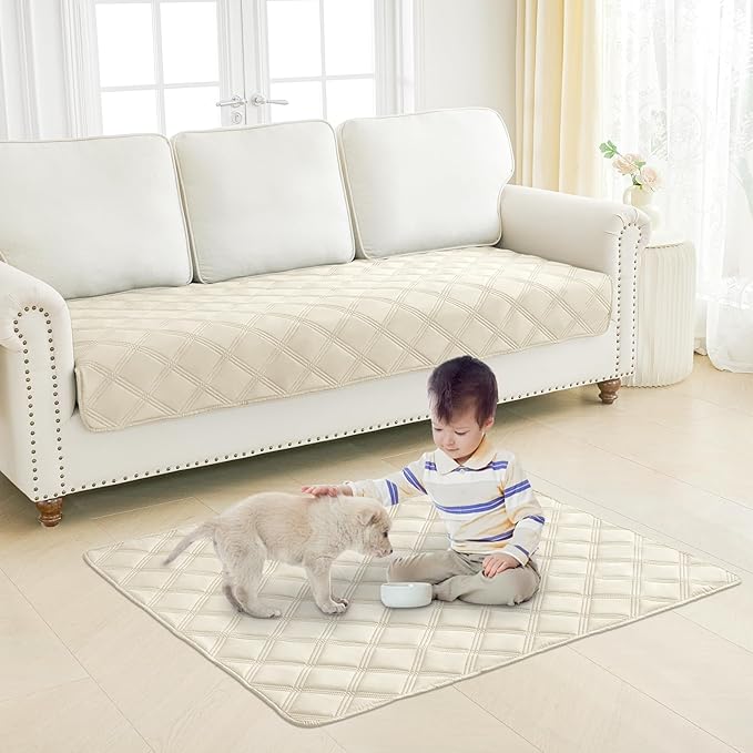 Smiry Waterproof Dog Bed Cover Blanket 52x82, Soft Reversible Pet Blanket, Washable Leakproof Cats Dogs Couch Cover for Sofa, Couch, Furniture, Lattice, Beige/Beige
