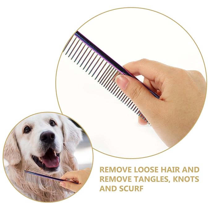HEMOTON 3pcs Wear-resistant Aluminum Pet Grooming Combs Set with Gold, and Purple for Dog and Cat Dematting, Detangling, and Shedding Control at Home