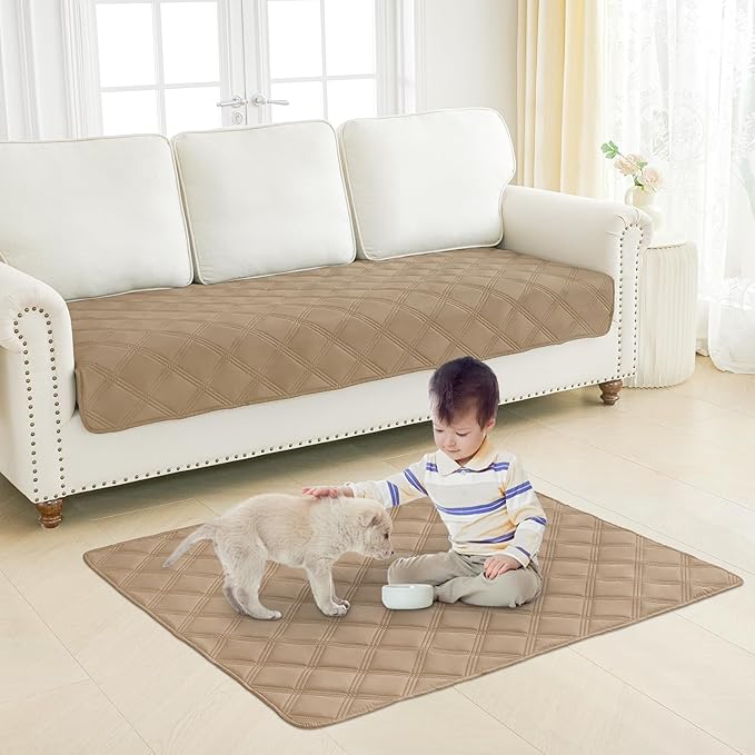 Smiry Waterproof Dog Bed Cover Blanket 40x50, Soft Reversible Pet Blanket, Washable Leakproof Cats Dogs Couch Cover for Sofa, Couch, Furniture, Lattice, Camel/Beige