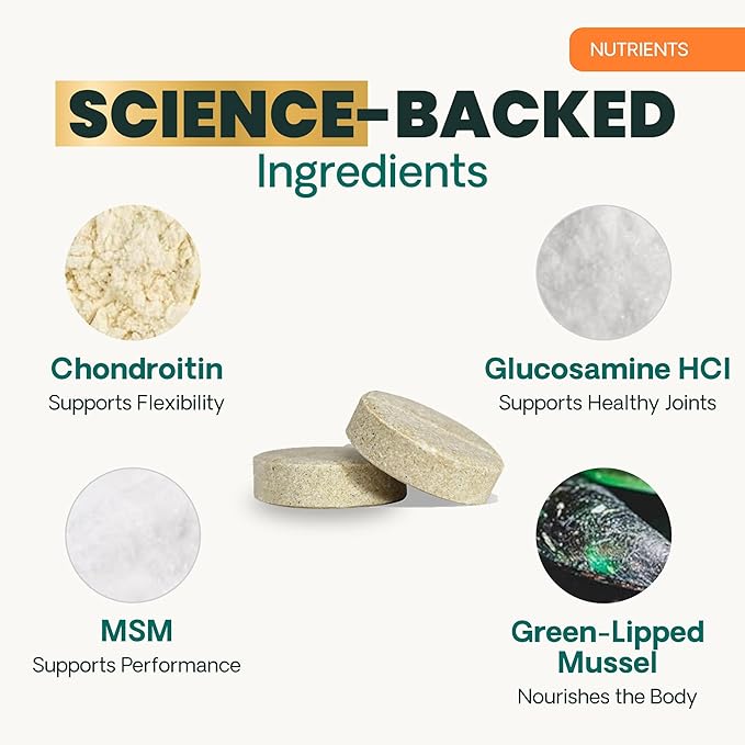 VetriScience Healthy Hip & Joint Chewable Tablets, GlycoFlex Glucosamine and Green-Lipped Mussel Joint Support Supplement for Dogs, Promote Mobility and Protect Joints, Chicken, 120 Count