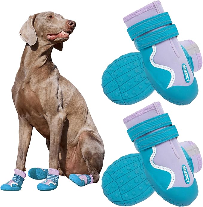 Dog Shoes, Waterproof Dog Booties Paw Protector for Hot Pavement, Snowy Day, Outdoor Walking Skip-Proof Dog Shoes Blue 2.6in L