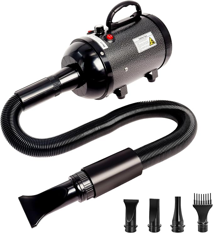 Dog Hair Dryer High Velocity Professional Dog Blow Dryer with Adjustable Speed Dog Pet Grooming Dryer Blower with 4 Nozzle 2 Blow Temperature（Black）