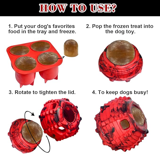 XHX Long-Lasting Interactive Dog Toy to Keep Your Pup Busy and Distracted - Safe for Dogs - Low-Mess Design - Dog Toys for Medium and Large Dogs 25-75 lbs(Medium，Red and Black)