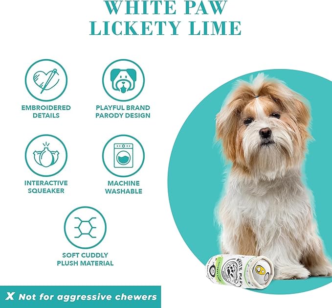 Haute Diggity Dog White Paw Lickety Lime, Plush Designer Dog Toys with Interactive Squeaker, Stimulating Pet Enrichment, Machine-Washable & Safe Materials for All Breeds, One Size