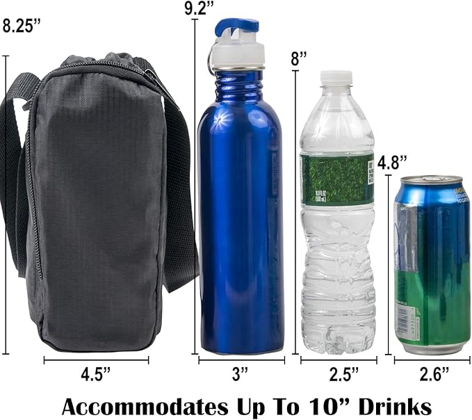 Trail maker Water Bottle Carrier Bag with Strap, Phone Pocket for Walking, Runs, Bike, Stainless Steel, Glass, Plastic