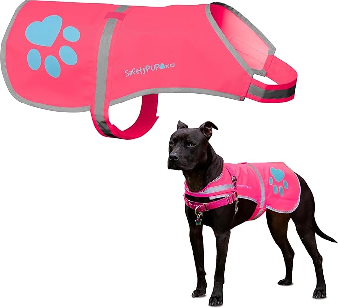 SafetyPUP XD Dog Reflective Vest – Hi-Vis Fluorescent Visibility That Helps to Safeguard Your Pet On/Off Leash in Urban & Rural Areas (Pink, Large)
