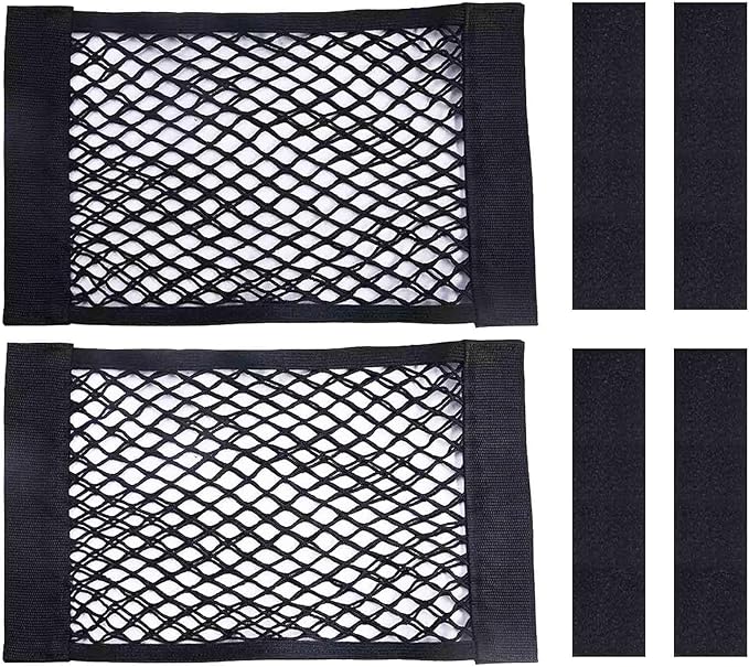2PCS Universal Mesh Cargo Net with Adhesive Tape, 9.8×15.7in Small Cargo Storage Mesh Net Car Storage Net Pocket RV Storage Netting Wall Mesh Pocket Net for Rv Car Trunk Boat(Black)