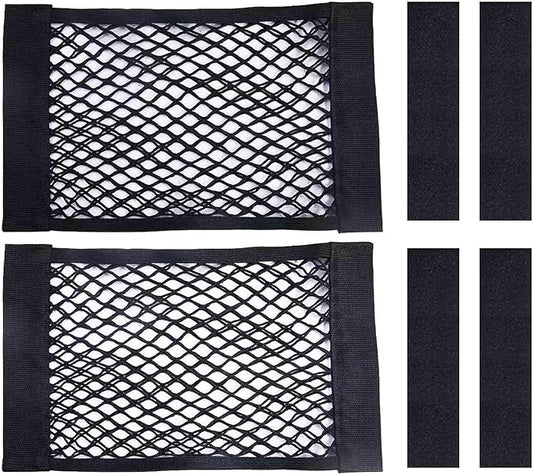 2PCS Universal Mesh Cargo Net with Adhesive Tape, 9.8×15.7in Small Cargo Storage Mesh Net Car Storage Net Pocket RV Storage Netting Wall Mesh Pocket Net for Rv Car Trunk Boat(Black)