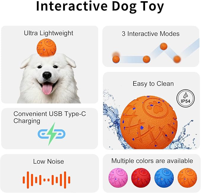 Interactive Dog Toys Dog Ball, Durable Motion Pet Toys for/Small/Medium/Large Dogs, Birthday Gifts, Automatic Moving, Bouncing and Rotating, E-TPU Material, IP54 Waterproof (Orange)