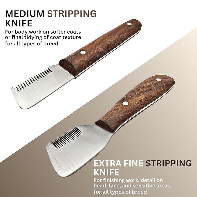 Professional Stripping Knife Kit for Dogs & Pets – 6 Piece Grooming Set with Wooden Handle – Pet Grooming Tools for Hand Stripping & Deshedding