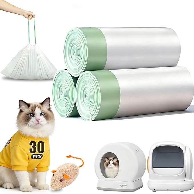30 Count Self-Cleaning Cat Litter Box Liners Bags Fit For MW-SC01/SC02/SC09/LR01/LR02, Pre-Seperated Heavy Duty Automatic Cat Litetr Box Bags with Drawstring-18" * 12.6"