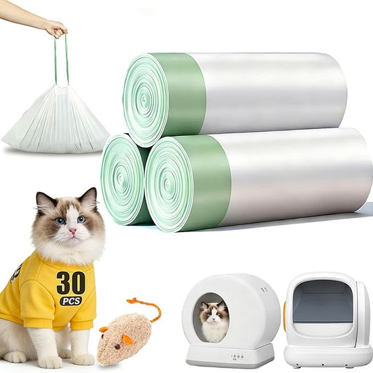 30 Count Self-Cleaning Cat Litter Box Liners Bags Fit For MW-SC01/SC02/SC09/LR01/LR02, Pre-Seperated Heavy Duty Automatic Cat Litetr Box Bags with Drawstring-18" * 12.6"