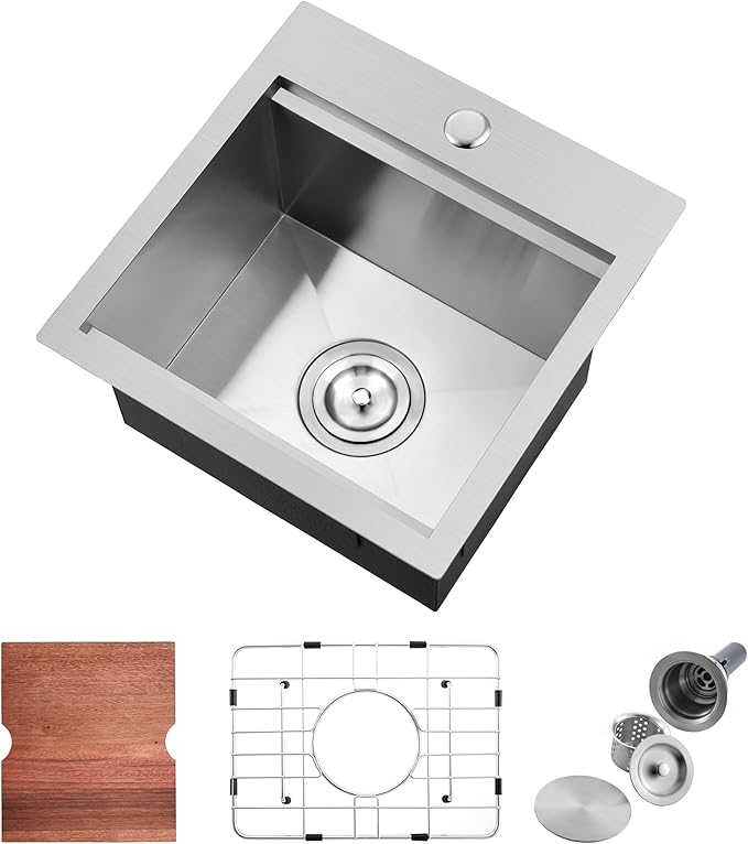 15x17 Kitchen Sink Drop In Bar Sinks 15 x 17 x 9 Inches Stainless Steel Kitchen Bar Sink, Doirteal Single Bowl Workstation Sink Prep Sinks with Accessories BL82-2