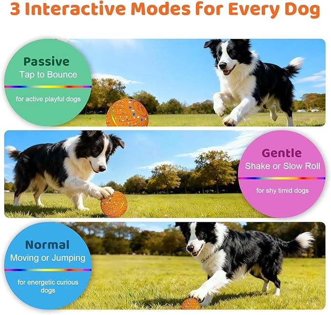 Interactive Dog Toys Dog Ball - Smart Moving Bouncing Dogs Ball with RGB Lights, E-TPU Material, 3 Play Modes Automatic Rolling Balls Toy for Small Medium Dogs Keep Them Busy(Orange)
