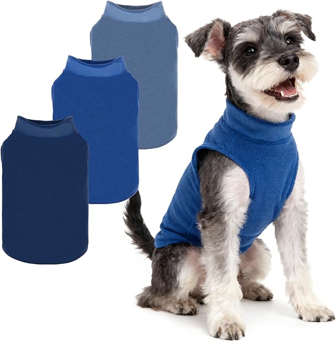 PUPTECK 3 Pack Fleece Dog Sweaters Winter Coat for Small Dogs, Pullover Jacket Pet Cat Fall Clothes Puppy Sweatshirt Soft Warm Vest for XS S Medium Dogs, Navy&Blue&Light Blue, L