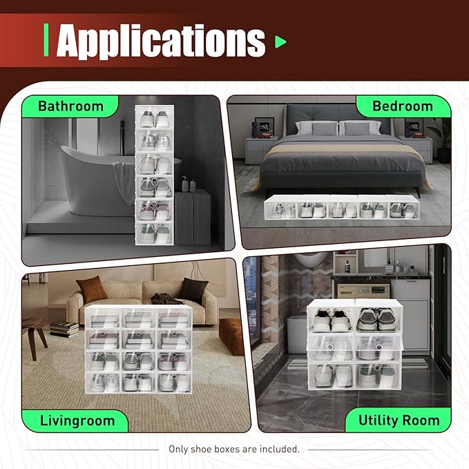 20 Pack Shoe Storage Boxes, Shoe Boxes Clear Plastic Stackable Shoe Organizer, Foldable Shoe Rack, Angel White | Space-Saving Home & Office Organizatio (20)