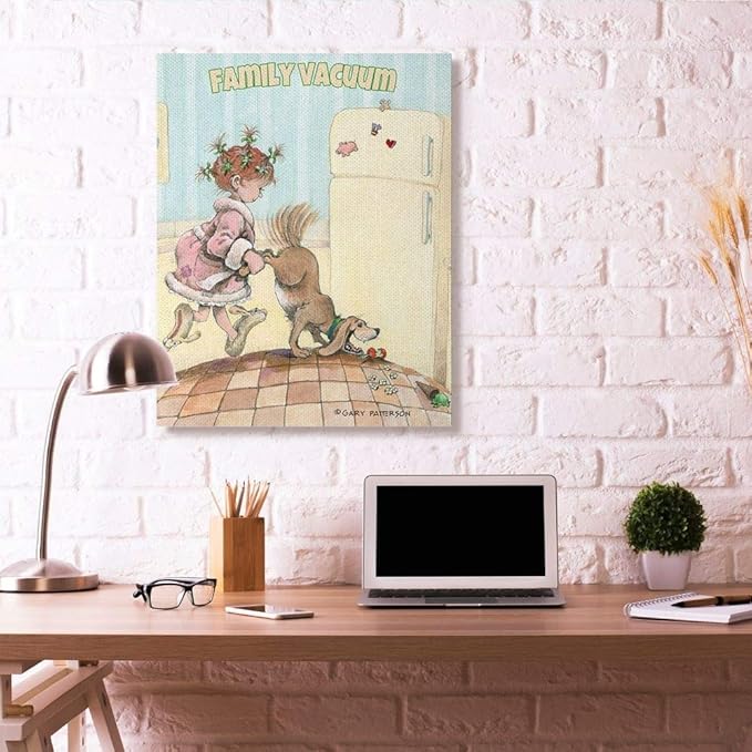 Stupell Industries 'Family Vacuum Funny Cartoon Pet Dog Design', Canvas Art, 36 x 48 Inches, Easy to Hang and Sturdy, Made in USA, by Gary Patterson