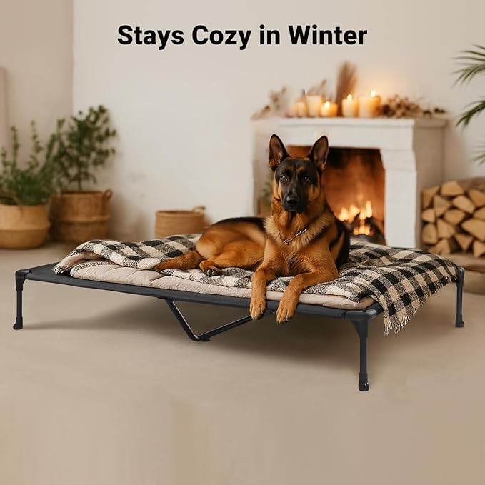 Veehoo Outdoor Elevated Dog Bed Large Sized Dogs, XL Cooling Raised Dog Cots Beds Training Platform Off Ground Hammock with Breathable Mesh, No-Slip Feet, 49"x33", Brown