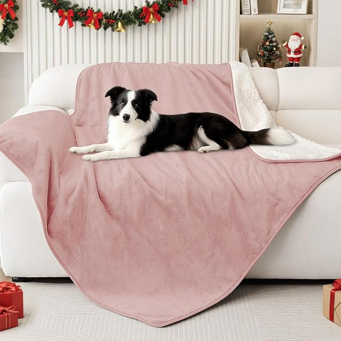 Smiry Waterproof Dog Bed Blanket, Leakproof Pet Throw Blanket for Bed Couch Sofa, Reversible Sherpa Fleece Furniture Protector Cover for Small Medium Large Dogs Cats (Dusty Pink, 40x57 inches)