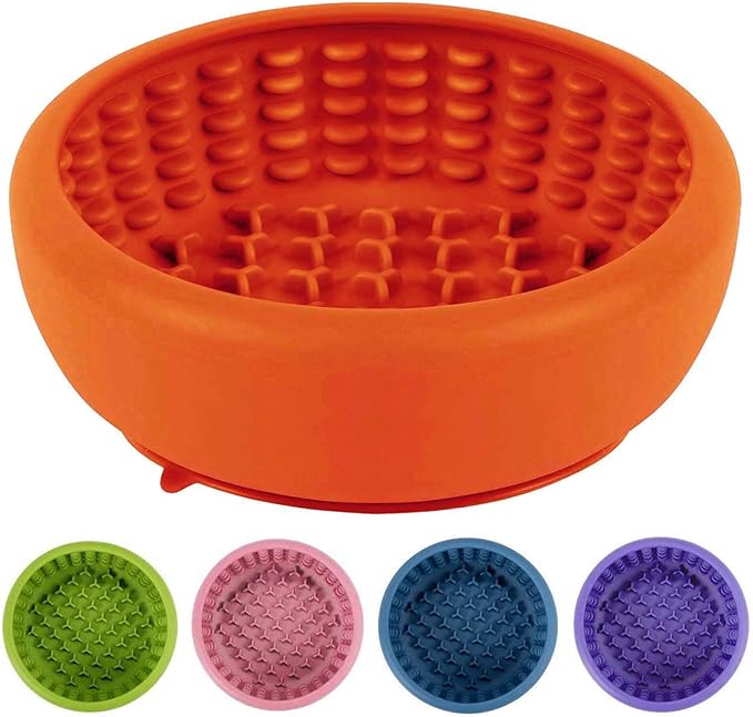 Dog Lick Bowl, ZOURYNUA Non-Slip Slow Feeder Dog Bowls, Enrichment Licking Mat for Distraction, Anxiety Relief Treat Dispenser Freezer, BPA Free Silicone & Dishwasher Safe (Orange, Large)