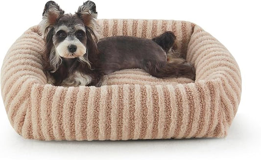 MIXJOY Dog Beds for Small Dogs Cats, Soft Cat Bed for Indoor Cats, Rectangle Pet Bed for Puppy Kitty, Washable Dog Bed with Removable Cover, Anti Slip Bottom, 20"x19"x6", Beige