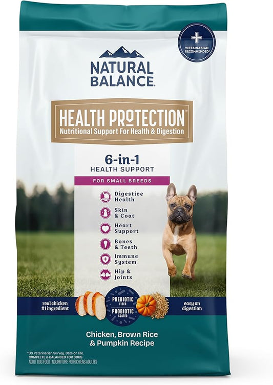 Natural Balance Health Protection Small Breed Dry Dog Food – Whole Body Health, Easy on Digestion Dog Food Made with Chicken, Brown Rice & Pumpkin for Dogs - 4lbs.