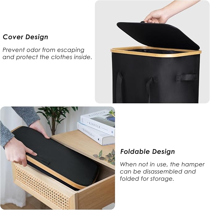 WELTRXE Laundry Hamper on Wheels 110L Large Clothes Basket with Lid and Extended Handles, Foldable Laundry Hamper for Bedroom, Bathroom, Dorm, Laundry Room, Black Rolling Laundry Basket with Wash Bag