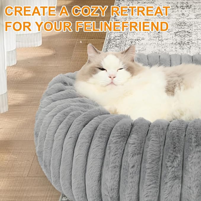 Washable Small Cat Dog Bed,Calming Anti Anxiety Round Donut Dog Bed,Fluffy Puppy Dog Beds for Medium Small Dogs,Cute Kitten Cat Beds for Indoor Cats,Comfort Pet Bed for Medium Size Dogs(Grey,M)