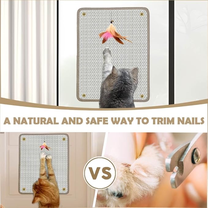 Cat Nail File Scratcher & Scratching Pad - Natural Sisal Scratch Mat with 80-Grit Aluminum Oxide, Wall/Floor Cat Scratcher That File Nails for Nail Trimming & Furniture Protection