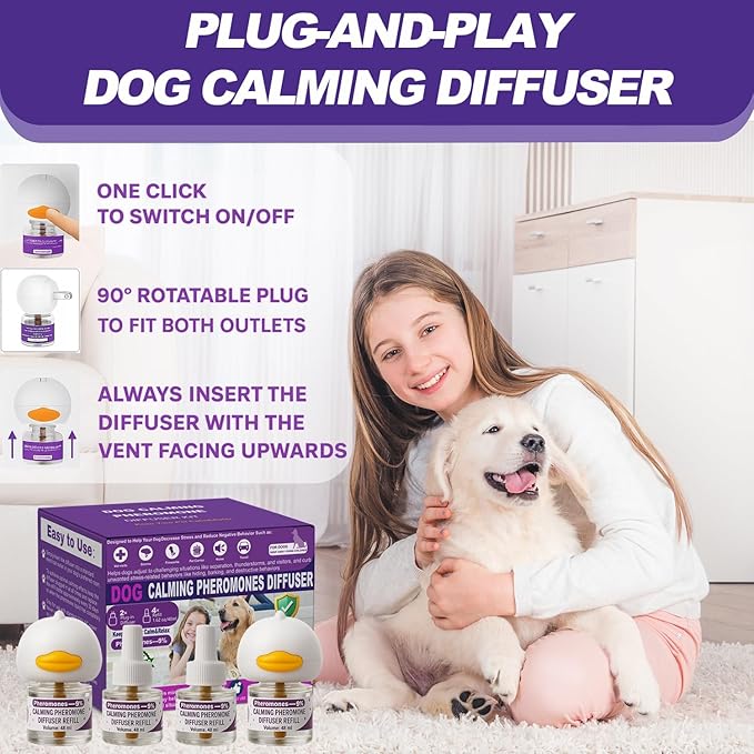 Dog Calming Pheromones Diffuser & 6 in 1 Kit Appeasing Dog Pheromone Diffuser to Calm (2 Plug in+4 x48ml Refill) Dog Calming Diffuser Anxiety Reduce Aggression Fighting Barking Stress 120 Day Supply