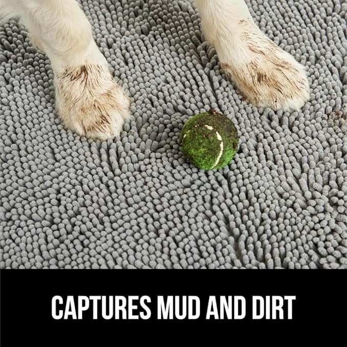 GORILLA GRIP SoakSTOPPER Dog Door Mat, 48x30 Machine Washable Rug Absorbent Doormat Captures Moisture Mud Dirt, Quick Dry Soft Chenille Entryway Rugs Indoor Entrance Mats for Dog Paws, Grey
