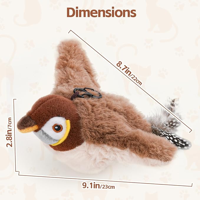 Flappy Bird Cat Toy for Indoor Cats, Chirping Flapping Wings Bird, Interactive Catnip Toys, Plush Kitten Exercise Toys (Sparrow)