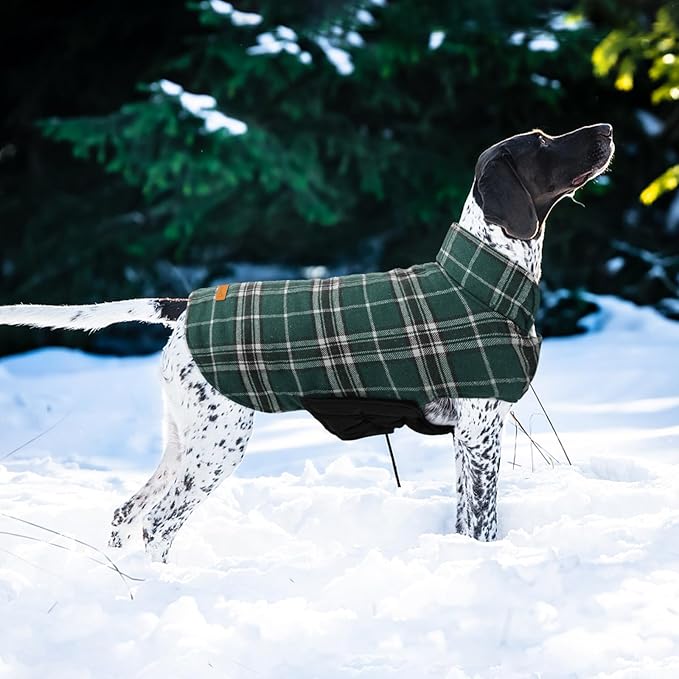 Kuoser Warm Dog Coat, Waterproof Dog Jacket for Extra Large Dogs, Adjustable Durable XL Doggie Winter Coat Reversible Cozy Puppy Cold Weather Apparel from Small to Large Breed, Green XL