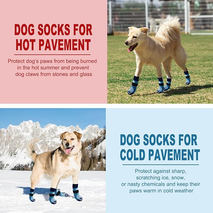 EXPAWLORER 6PCS Anti-Slip Dog Socks to Prevent Licking Paws,Dog Shoes for Hot Pavement,Best Paw Protector Traction Control on Hardwood Floor,Dog Booties for Puppy Small Medium Large Senior Dogs