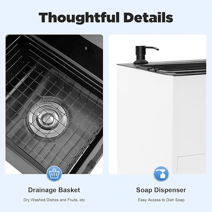 30-Inch Laundry Sink with Cabinet and Pull-Out Sprayer Faucet, Freestanding Kitchen Sink Cabinet with Stainless Steel Sink & Draining Basket, Wash Station Tub for Laundry & Utility Room, Bathroom